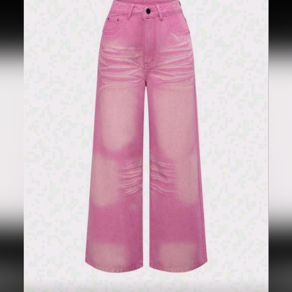 Stylish Pink Wide-Leg Women Jeans With Rhinestone Worn Once‎ - Picture 3 of 3